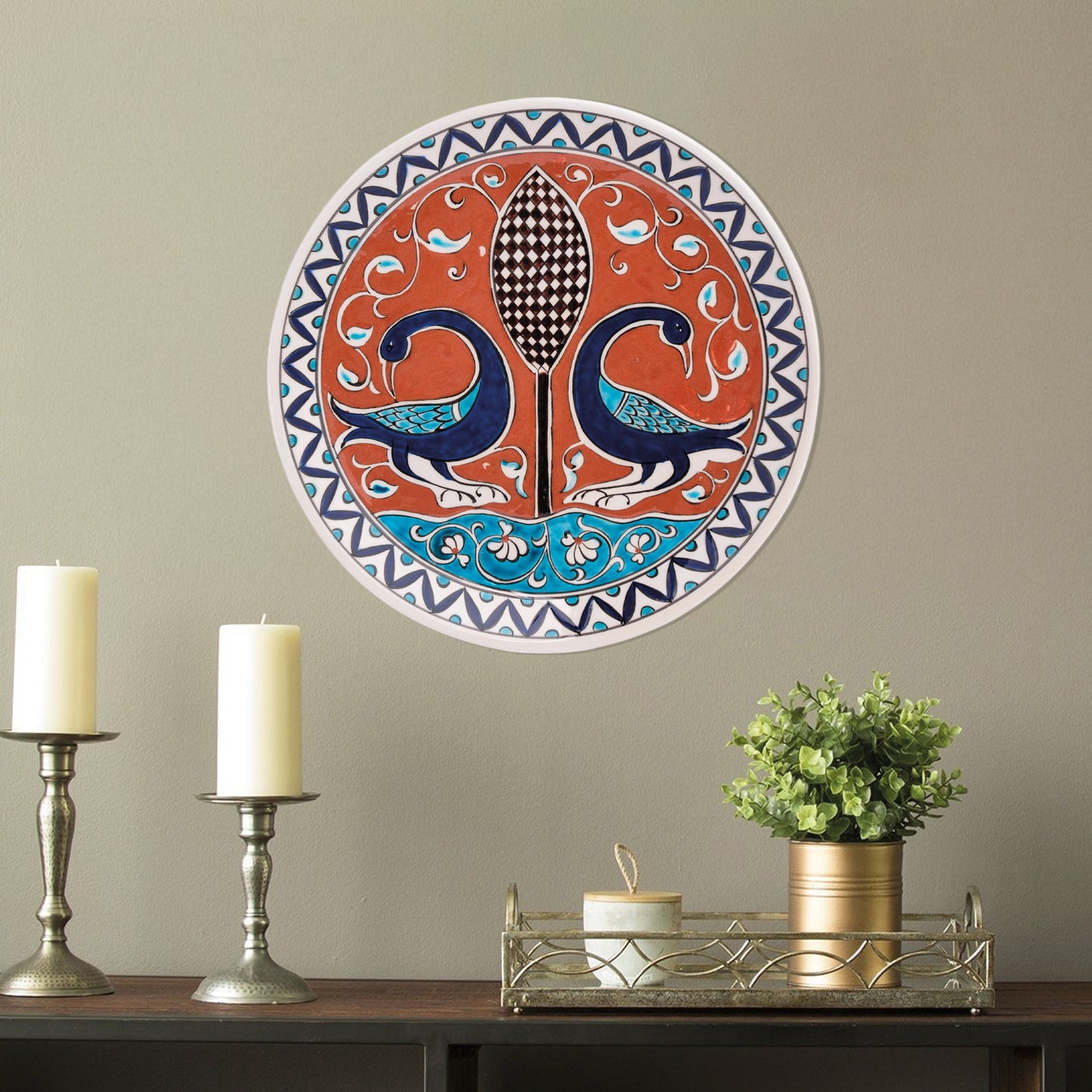 Ceramic Decorative Plate, Twin Peacocks Decorative Plate