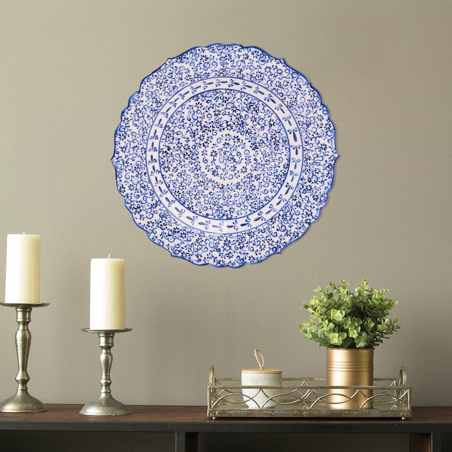 Ceramic Decorative Plate, Sapphire Vine Decorative Plate