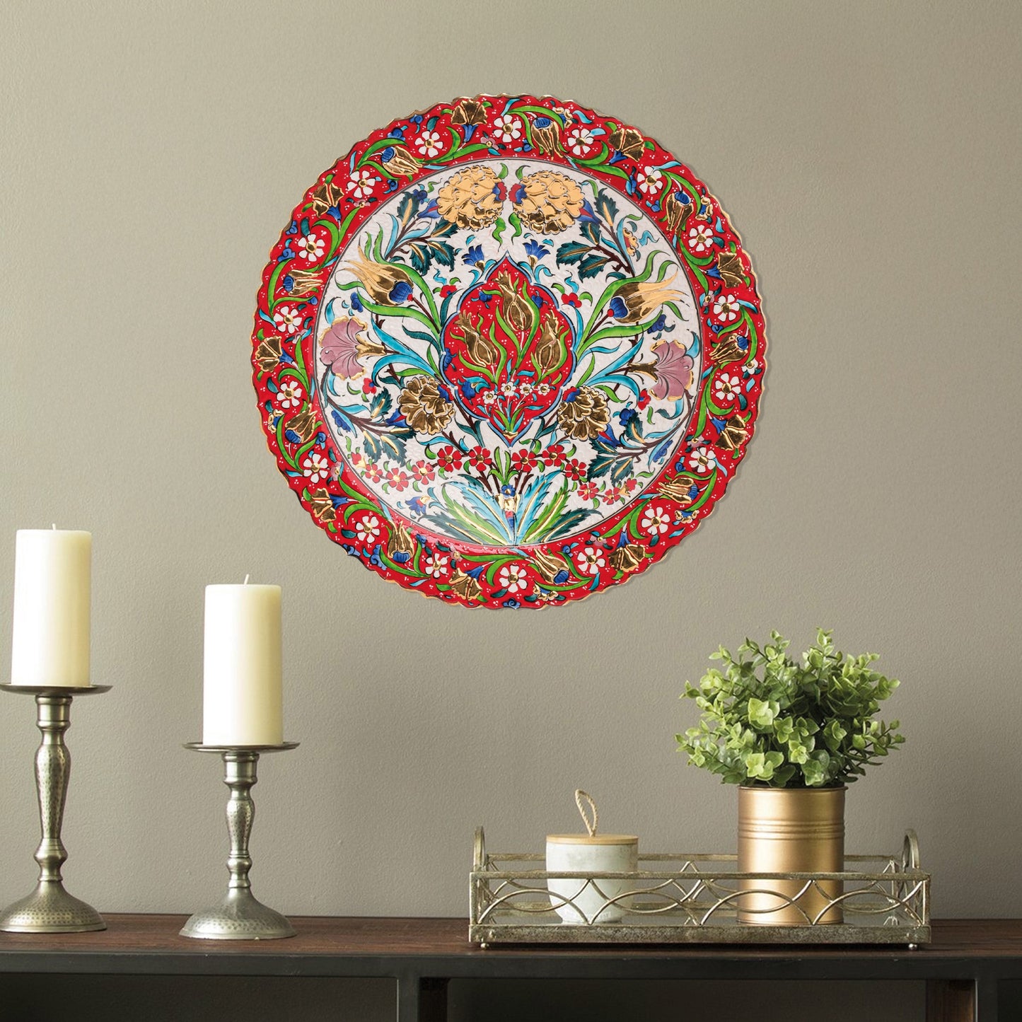 Ceramic Decorative Plate, Ottoman Bloom Decorative Plate, Decorative Golden Plate