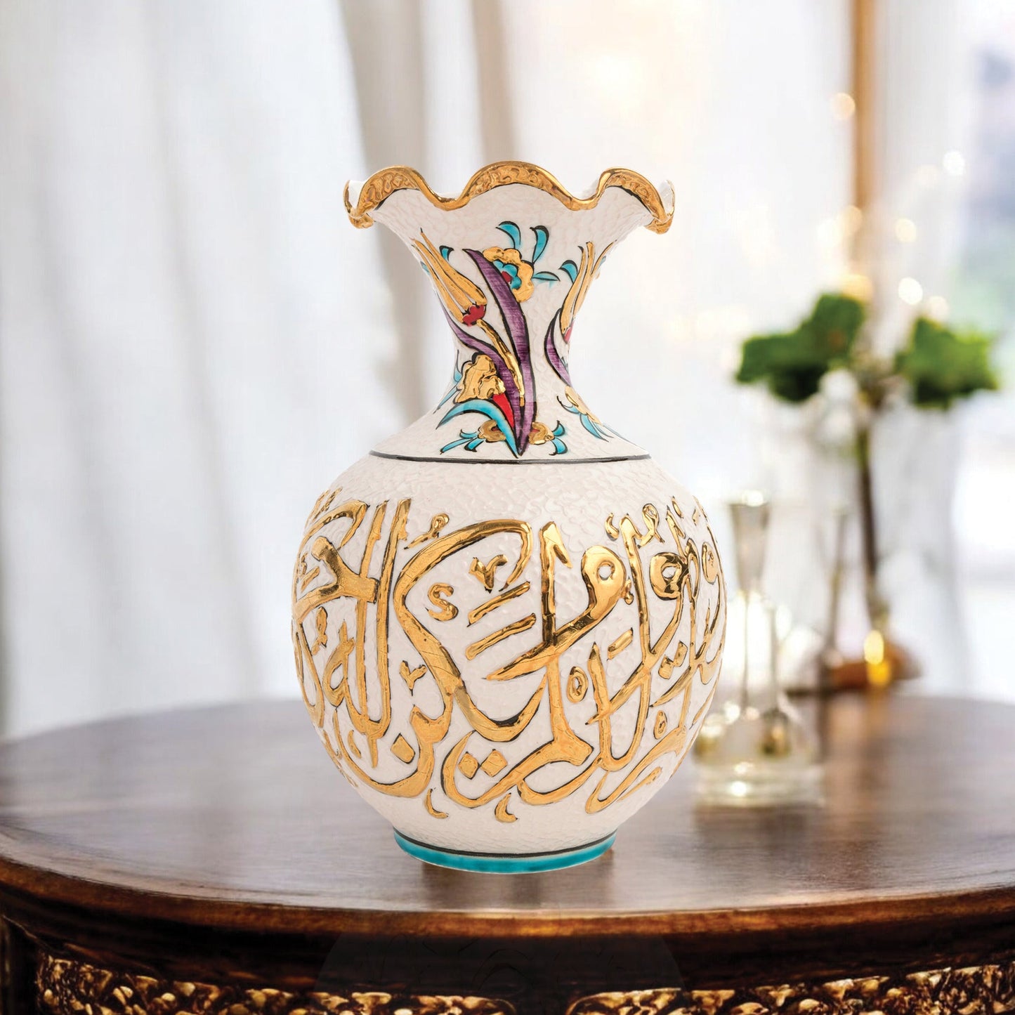 Handmade Ceramic Decorative Vase, Gold Calligraphy Ceramic Vase, Golden Vase