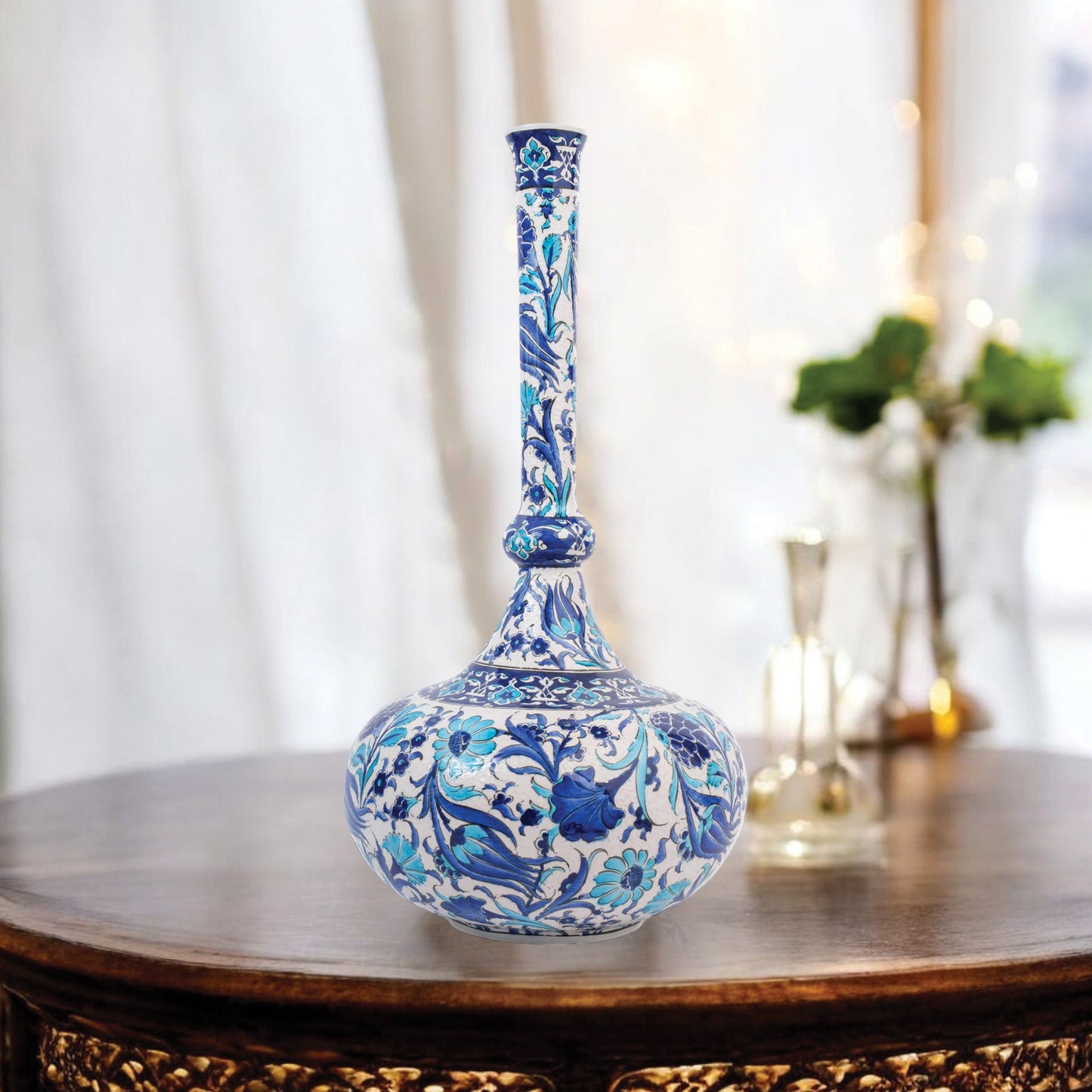 Handmade Ceramic Decorative Vase, Blue Bloom Ceramic Vase