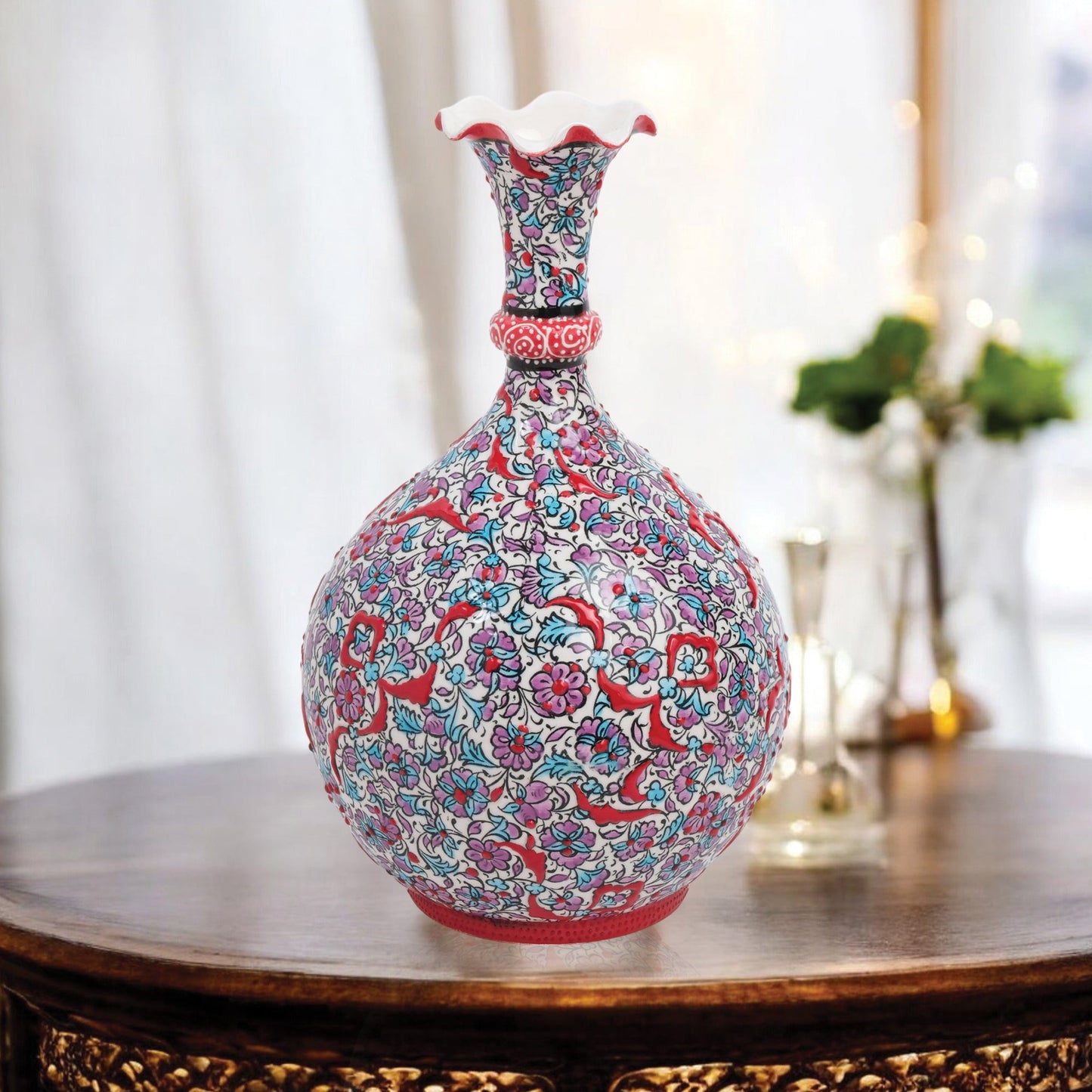 Handmade Ceramic Decorative Vase, Ruby Blossom Ceramic Vase
