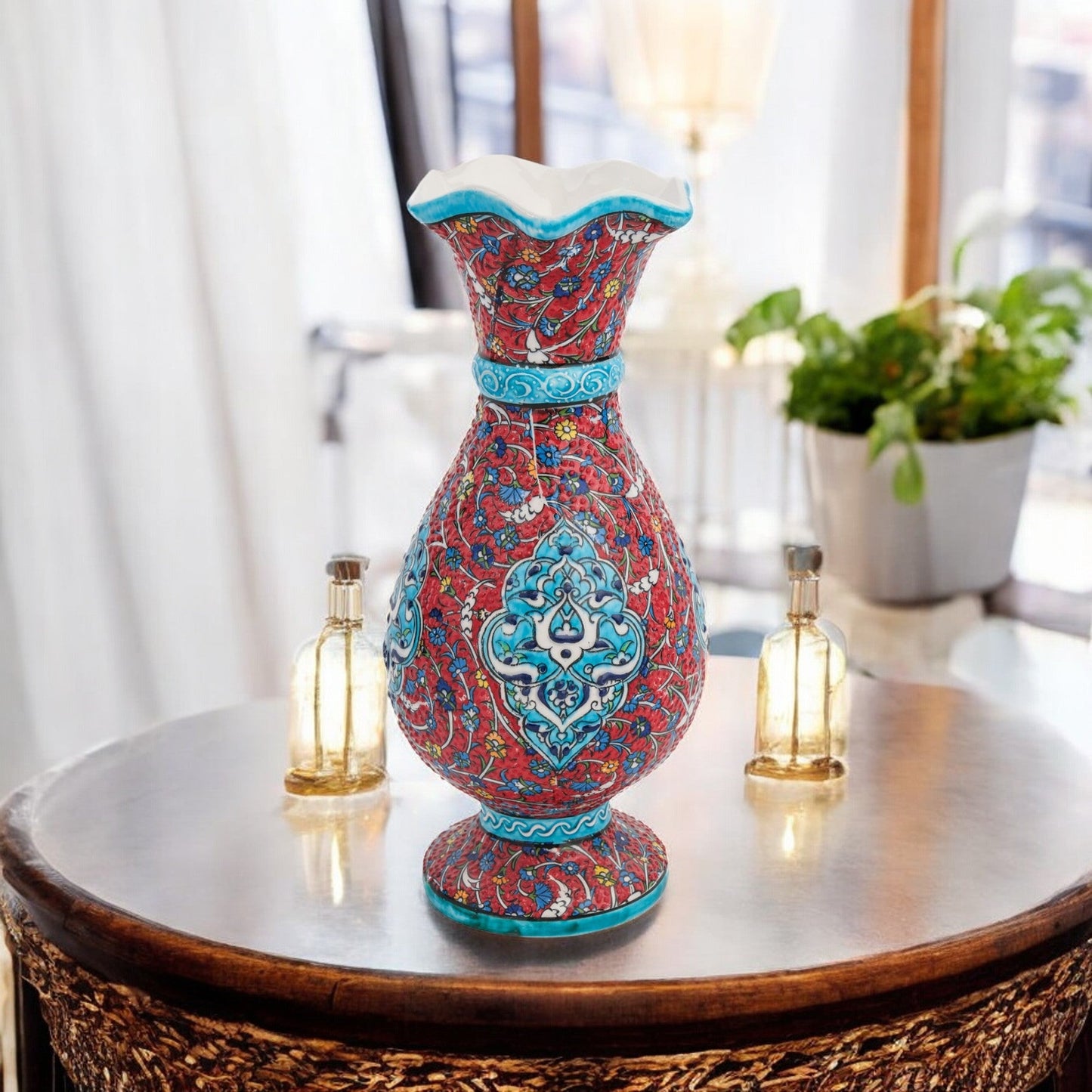 Handmade Ceramic Decorative Vase, Ottoman Scroll Ceramic Vase