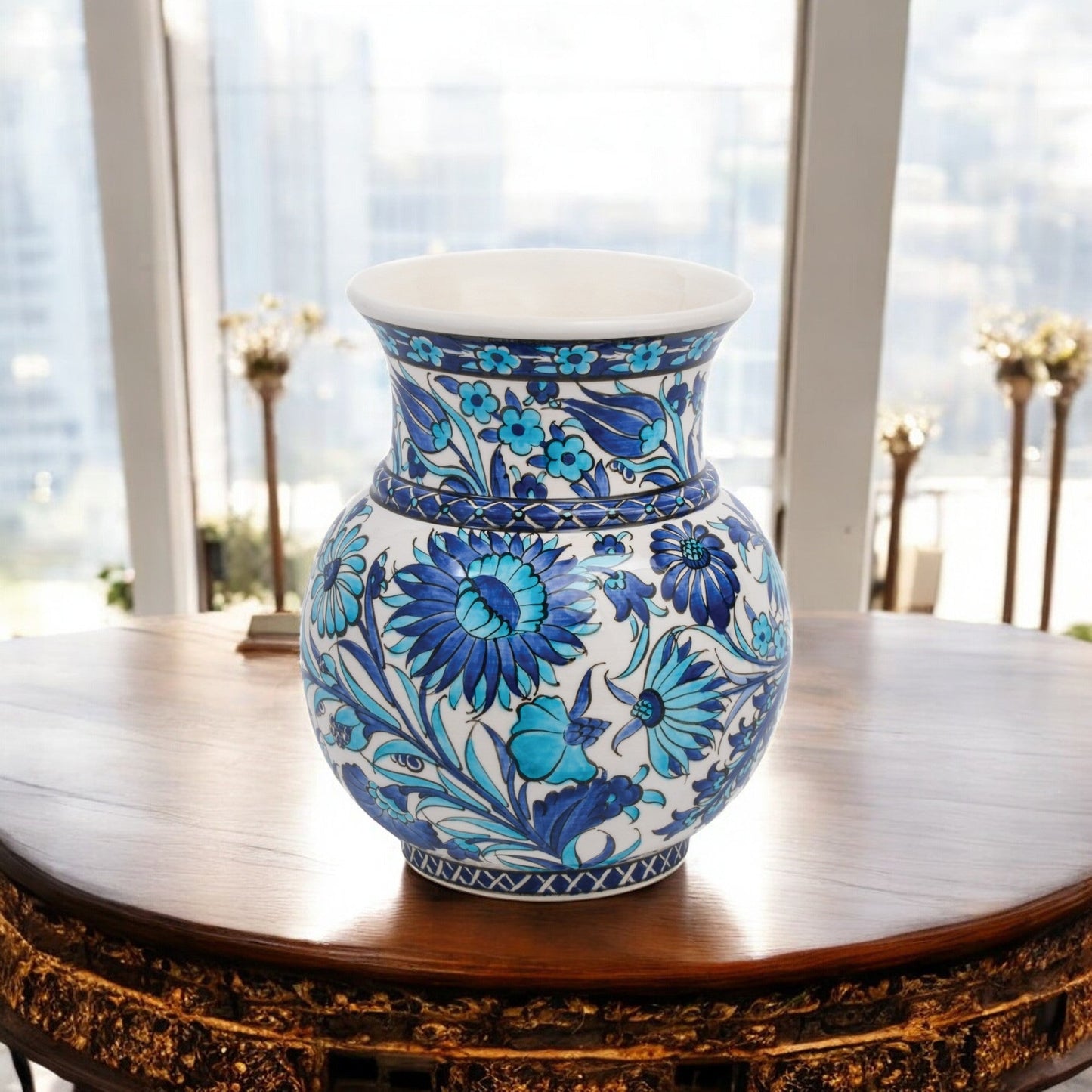Handmade Ceramic Decorative Vase, Azure Bloom Ceramic Vase