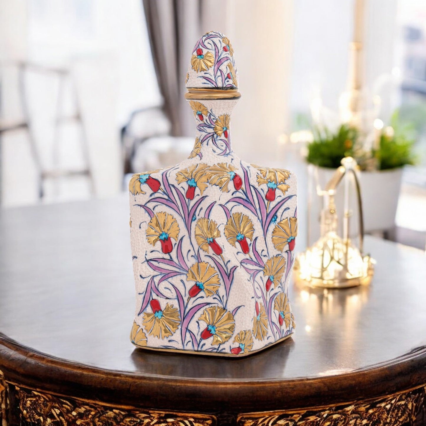 Handmade Ceramic Decorative Vase, Oriental Garden Ceramic Vase, Golden Vase
