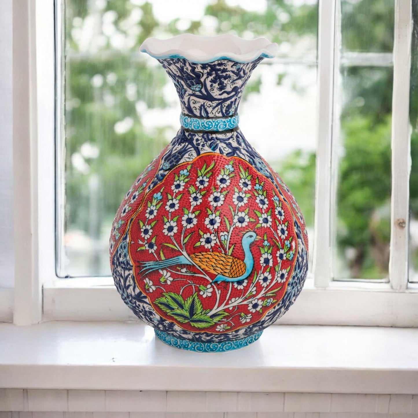 Handmade Ceramic Decorative Vase, Peacock Garden Ceramic Vase