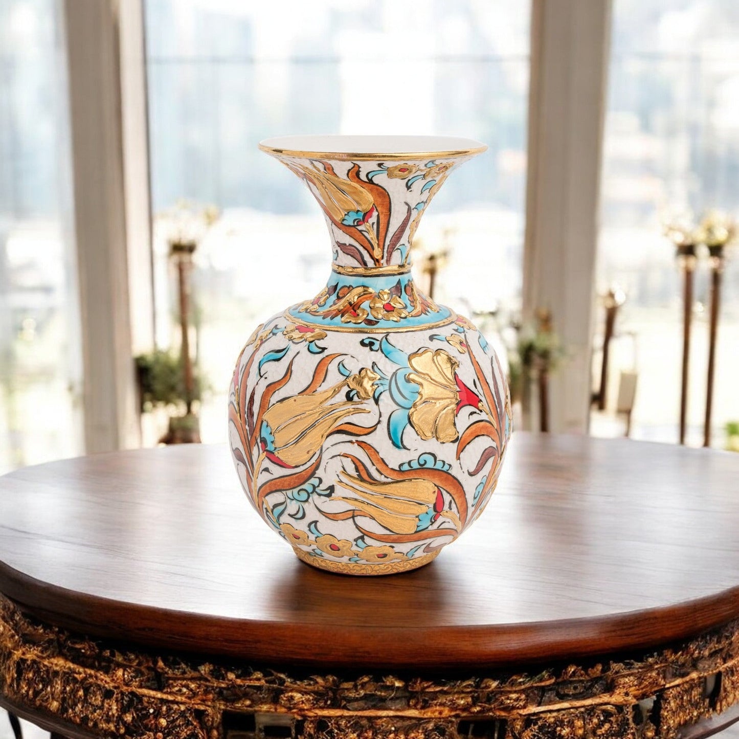 Handmade Ceramic Decorative Vase, Golden Bloom Ceramic Vase, Golden Vase
