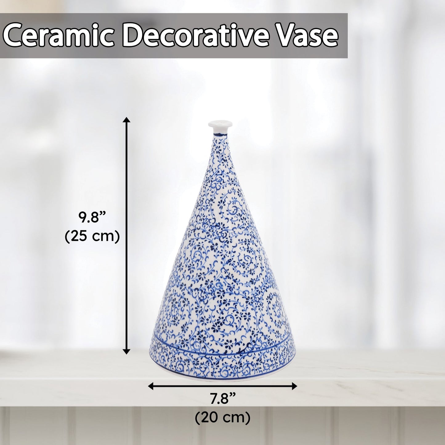 Handmade Ceramic Decorative Vase, Blue Vine Ceramic Vase