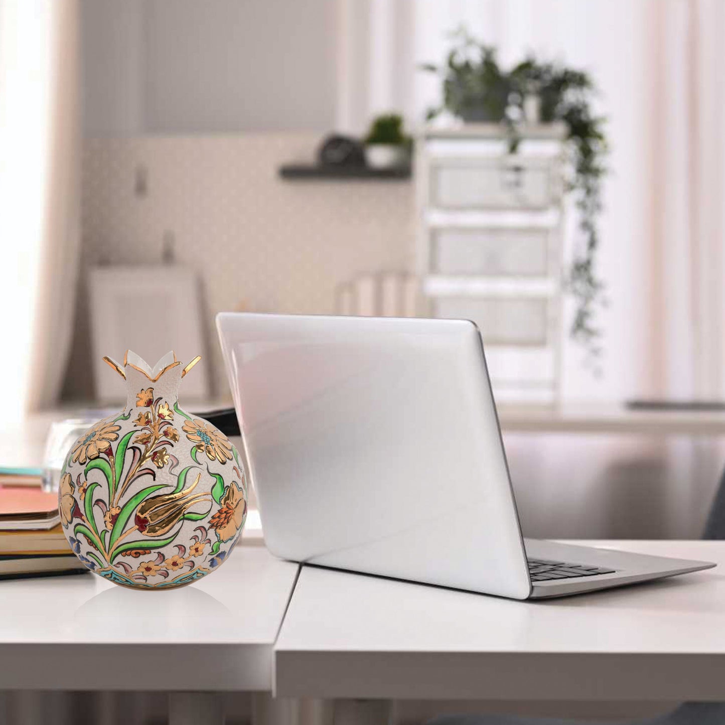 Handmade Ceramic Pomegranate Vase, Golden Vase Home Decor