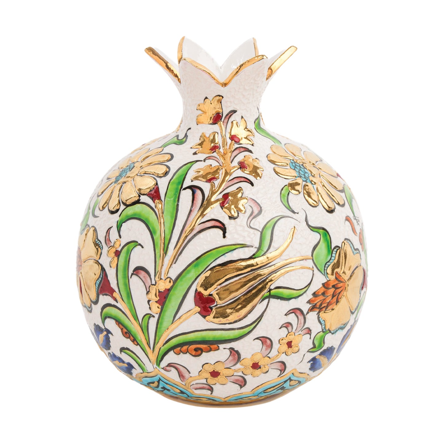 Handmade Ceramic Pomegranate Vase, Golden Vase Home Decor