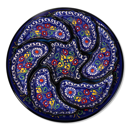 Decorative ceramic snack serving tray set with colorful paisley design on a white background