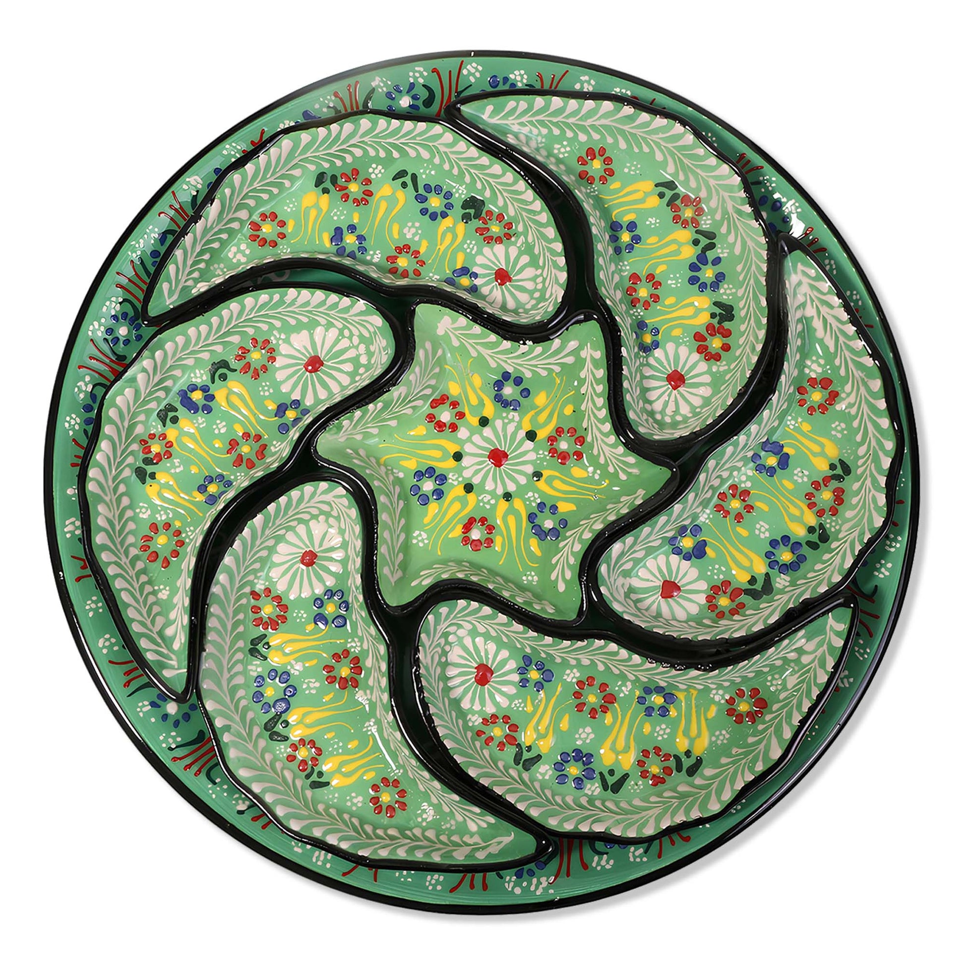 Decorative ceramic snack serving tray set with floral patterns on a white background