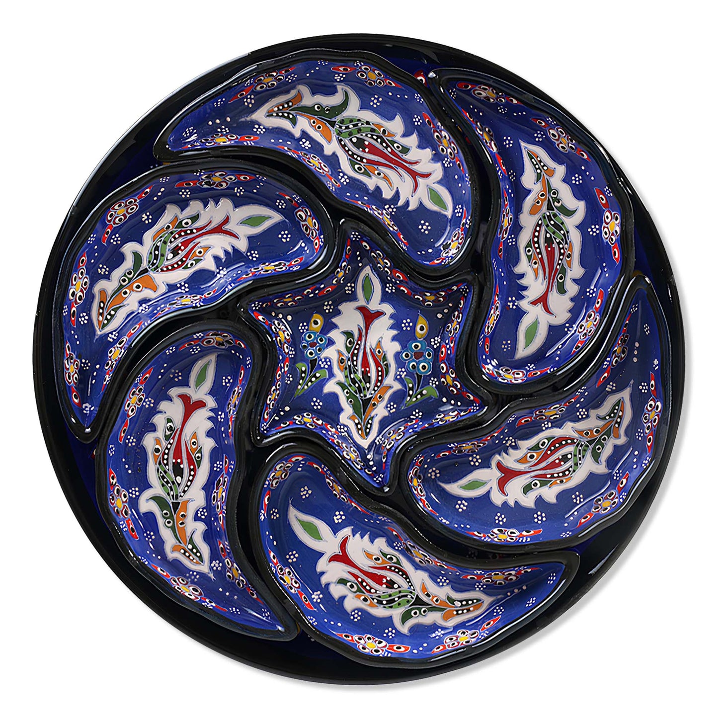 Decorative snack serving trays set with paisley patterns on a white background