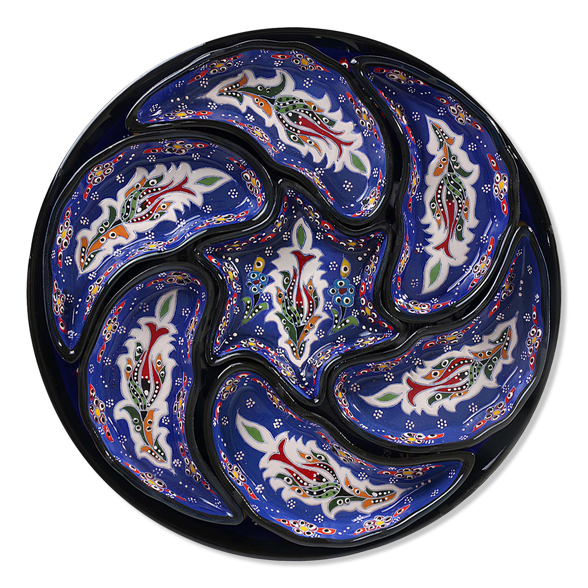 Decorative snack serving trays set with paisley patterns on a white background