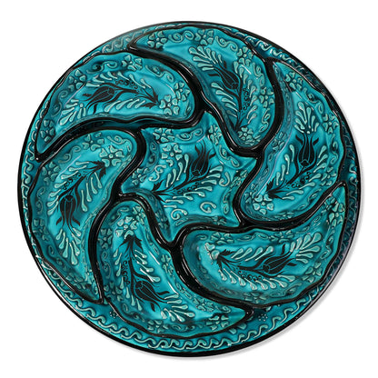 Decorative snack serving tray set with intricate blue and black patterns on a white background