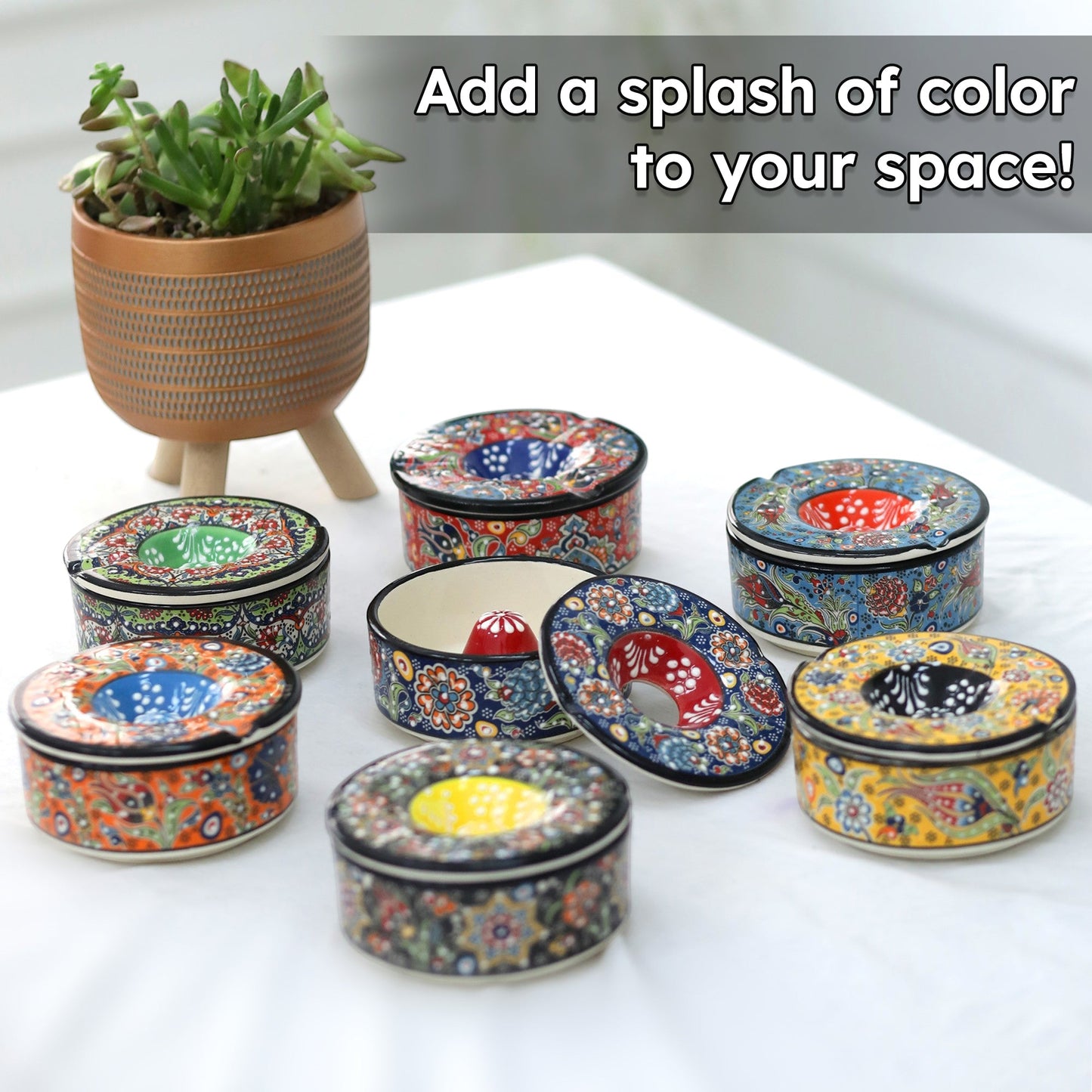 handmade ceramic ashtray, ashtray with lid for outdoor