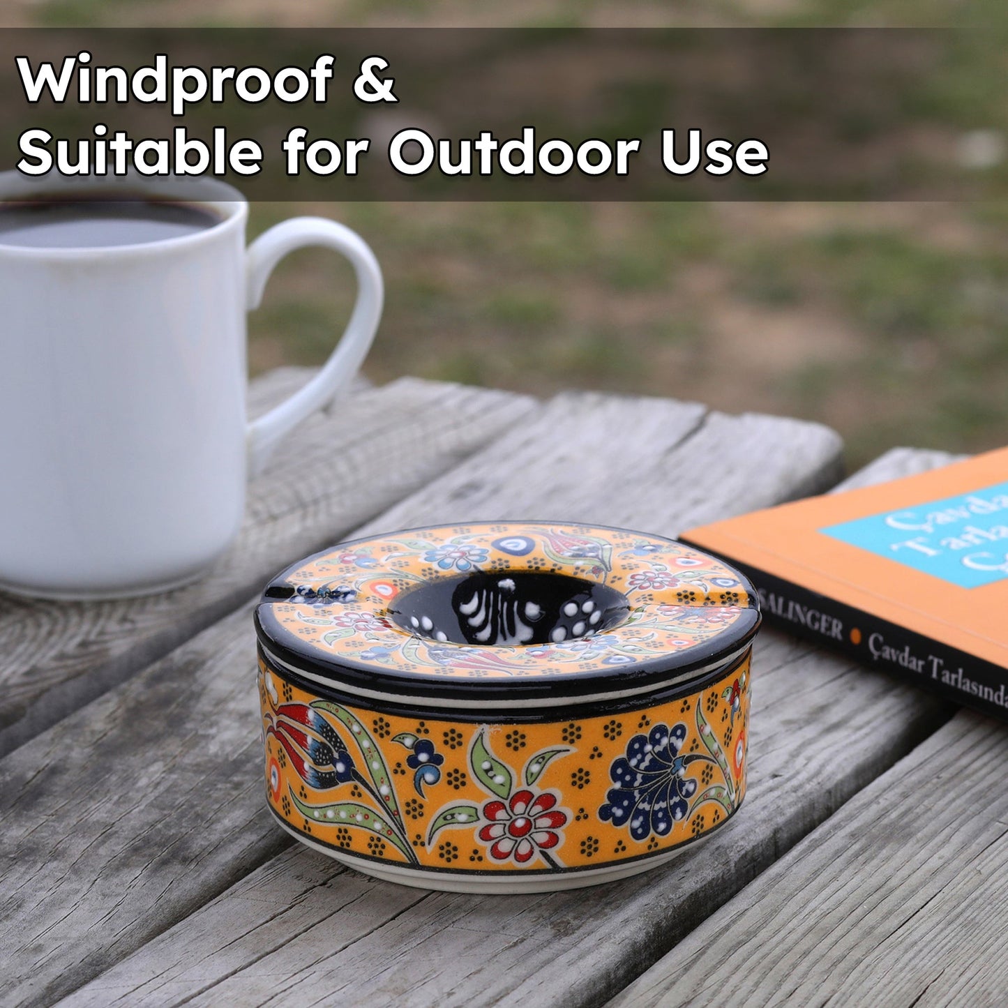 handmade ceramic ashtray, ashtray with lid for outdoor