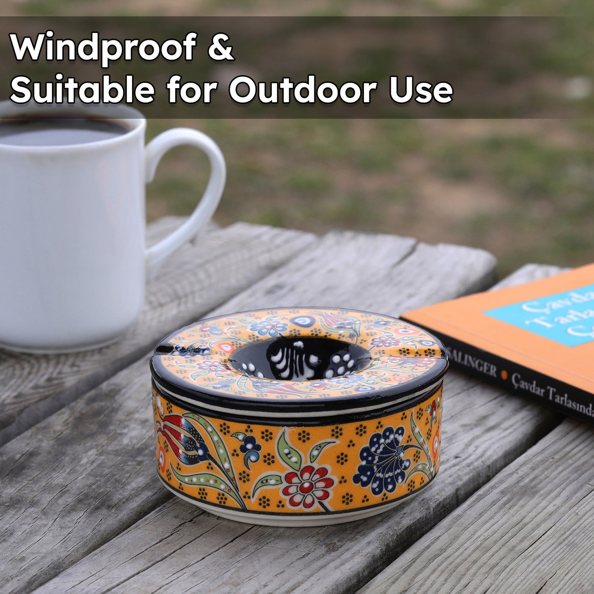 handmade ceramic ashtray, ashtray with lid for outdoor