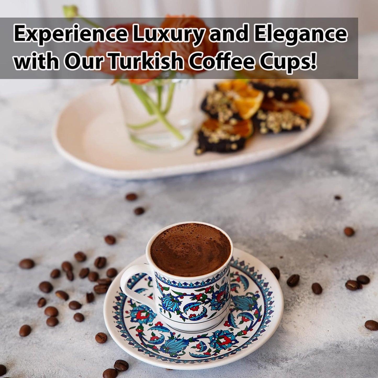 Handmade Porcelain Turkish Coffee Cups, Turkish Coffee Cup with Saucer Sets