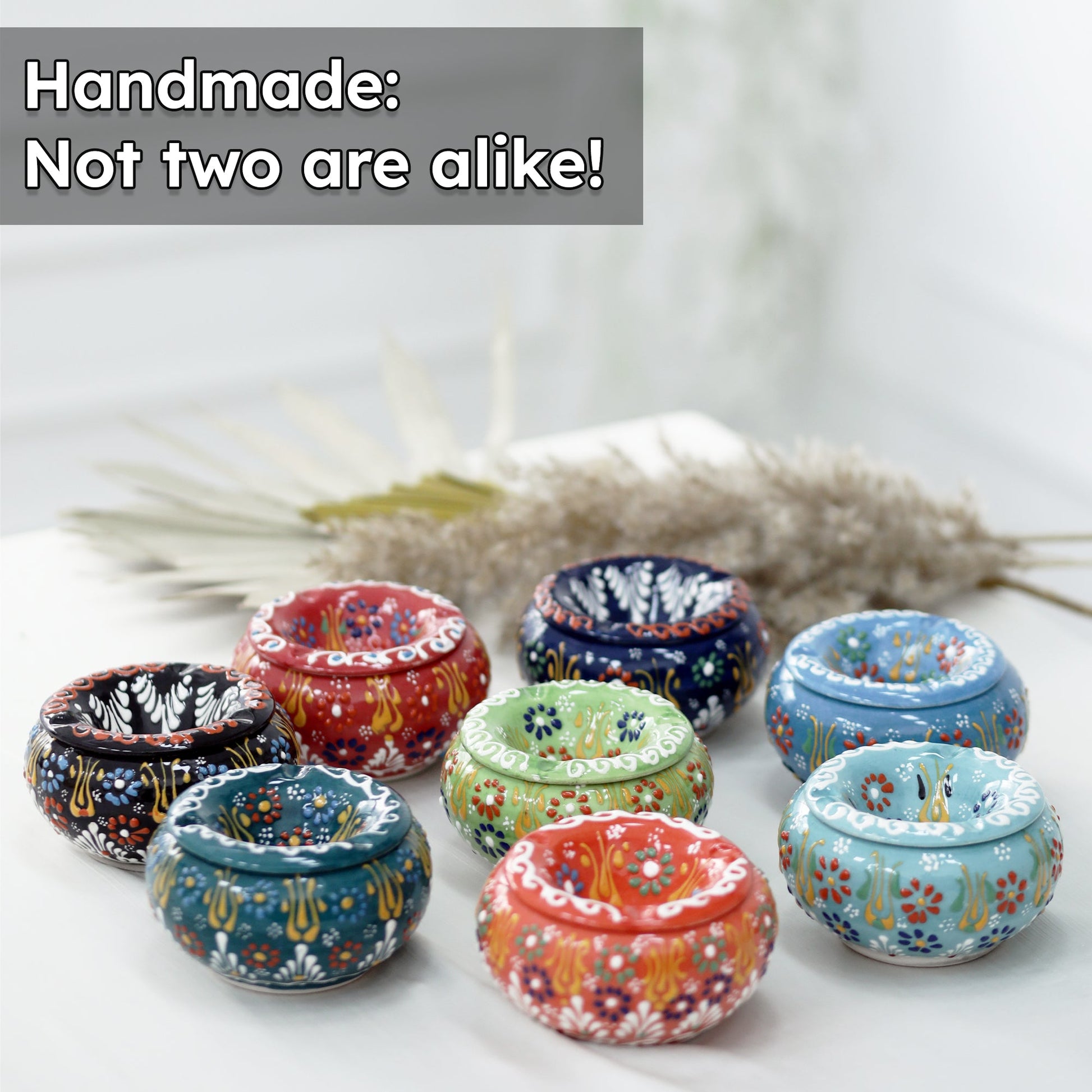 Handmade ceramic ashtray with lid. Windproof, odor-containing design makes this ashtray with lid stylish, practical, and ideal for indoor or outdoor use.