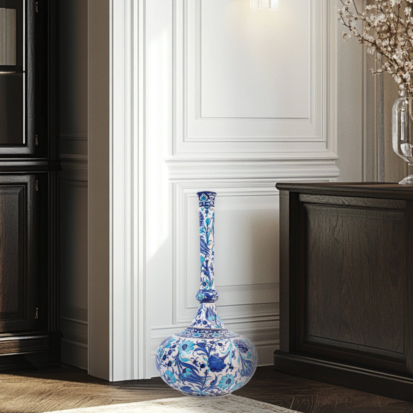 Handmade Ceramic Decorative Vase, Blue Bloom Ceramic Vase