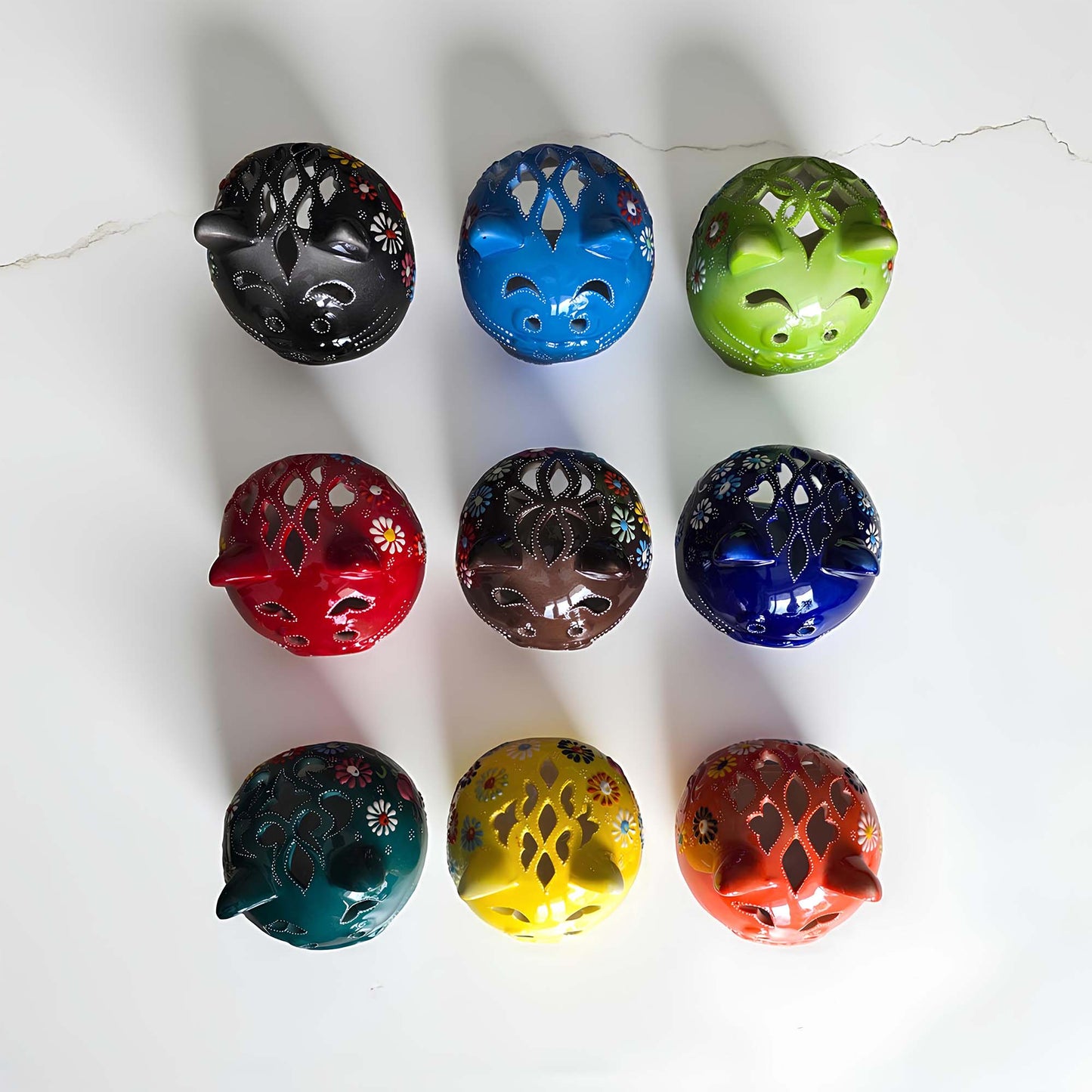 Cat design ceramic tealight candle holder handmade, hand-painted lantern for home décor, artisan ceramic candle holder for real or LED tealight candles