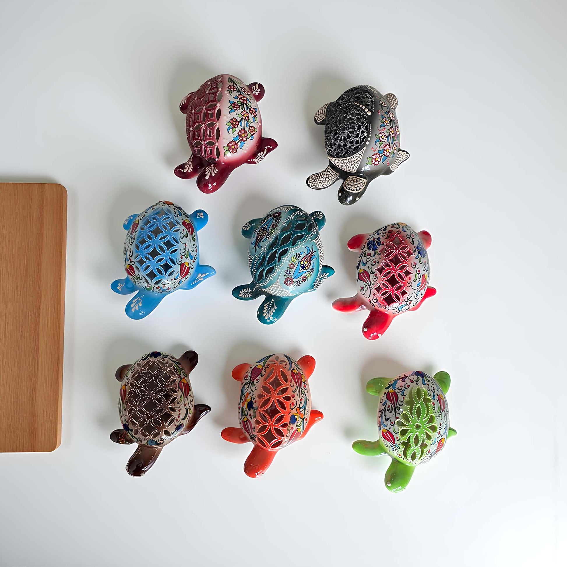 Hand-painted turtle design ceramic tealight candle holder, artisan handmade lantern for home décor, fits real tealight or LED candles