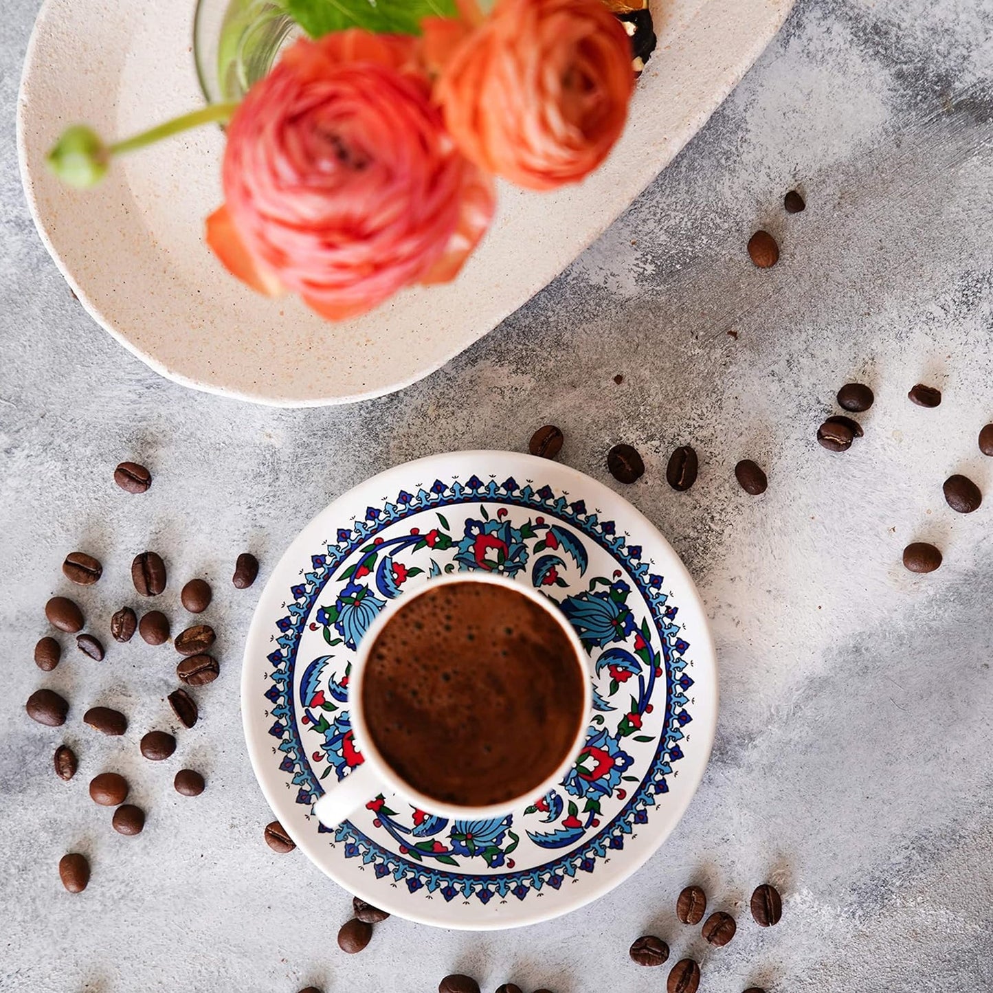 Handmade Porcelain Turkish Coffee Cups, Turkish Coffee Cup with Saucer Sets