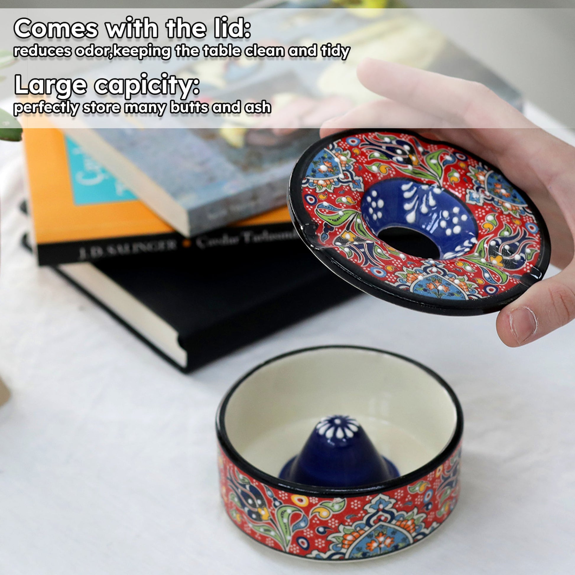 handmade ceramic ashtray, ashtray with lid for outdoor