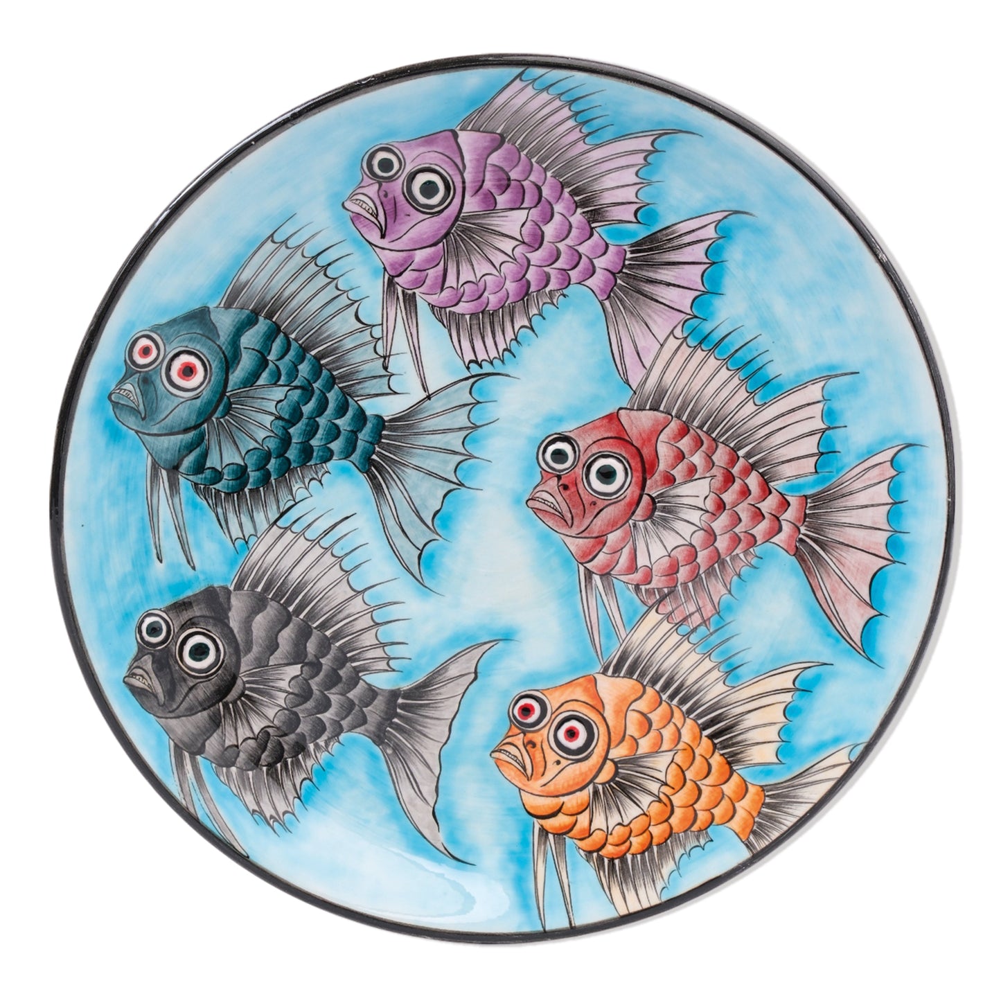Ceramic Decorative Plate, Whimsical Fishes Decorative Plate