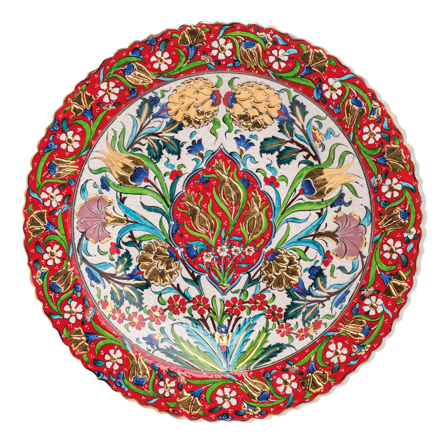 Ceramic Decorative Plate, Ottoman Bloom Decorative Plate, Decorative Golden Plate