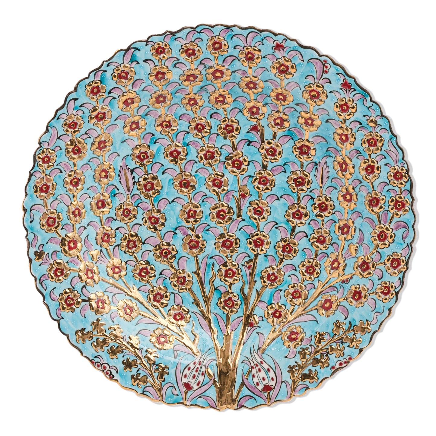 Ceramic Decorative Plate, Floral Canopy Decorative Plate, Decorative Golden Plate