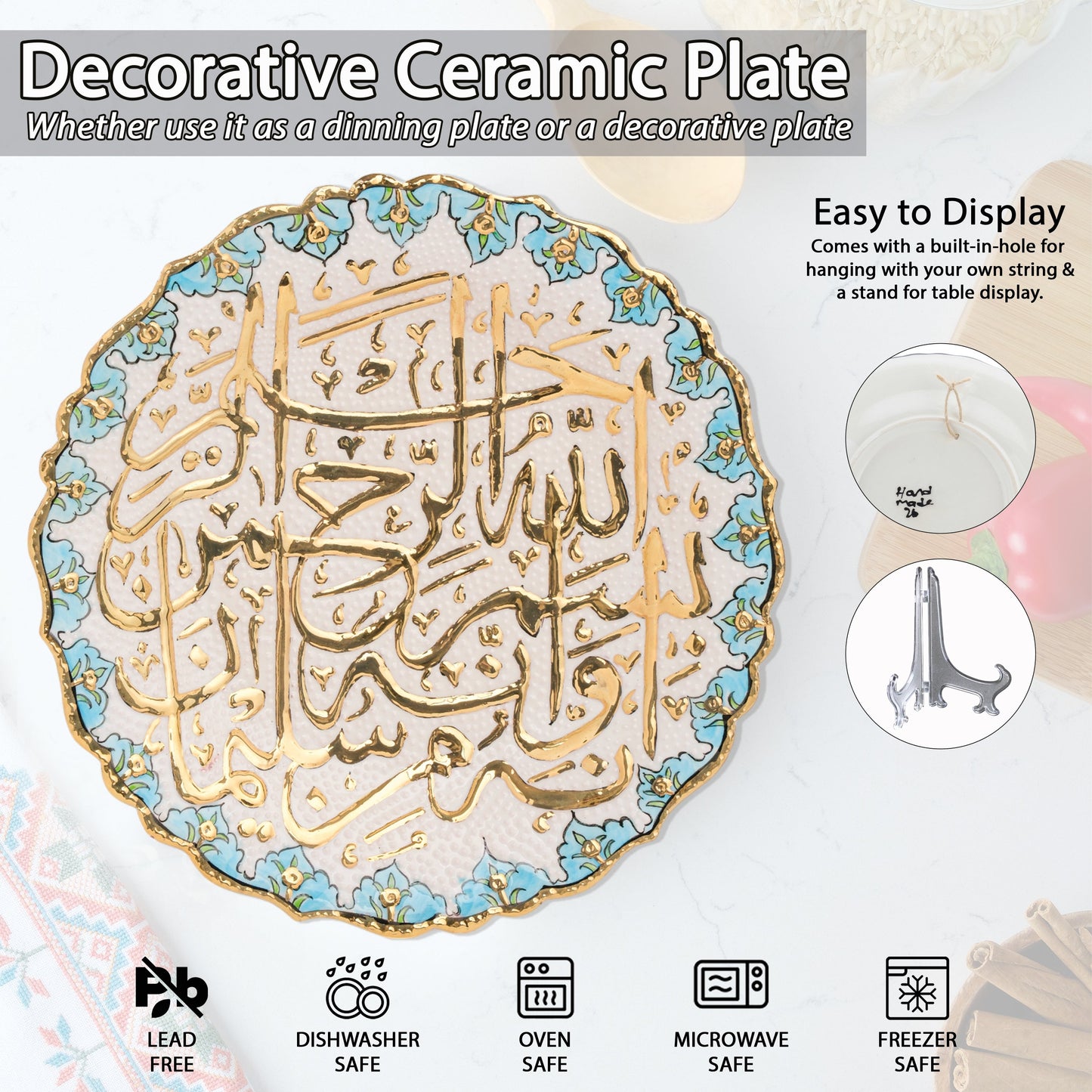 Ceramic Decorative Plate, Serenity Script Decorative Plate, Decorative Golden Plate