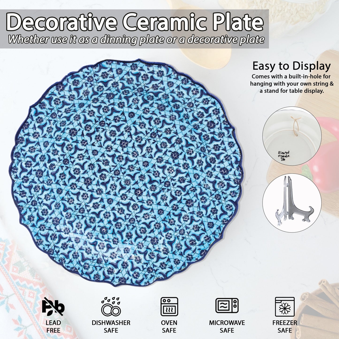 Ceramic Decorative Plate, Sapphire Lace Decorative Plate