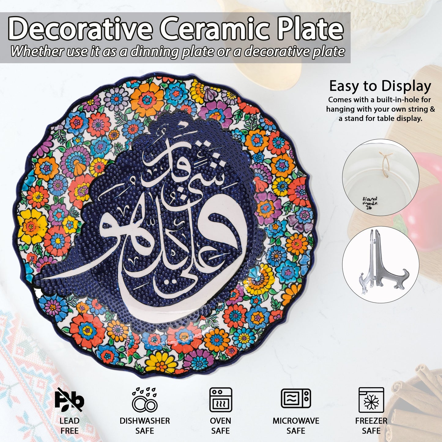 Ceramic Decorative Plate, Floral Calligraphy Decorative Plate