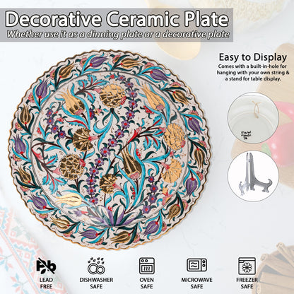 Ceramic Decorative Plate, Tulip Symphony Decorative Plate, Decorative Golden Plate