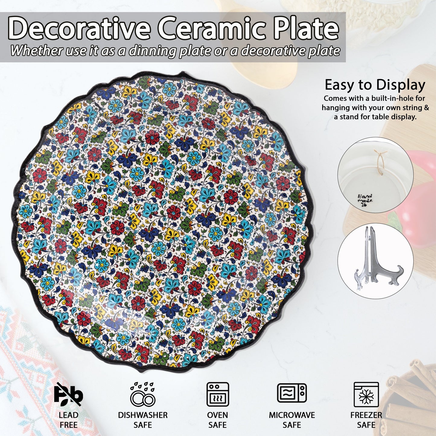 Ceramic Decorative Plate, Floral Mosaic Decorative Plate
