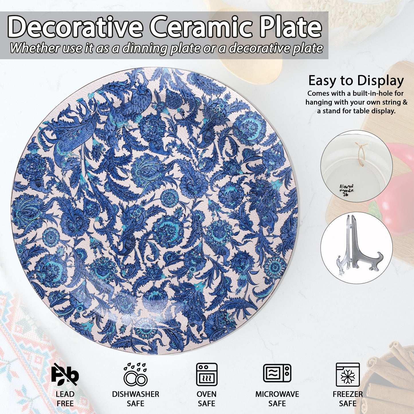 Ceramic Decorative Plate, Sapphire Garden Decorative Plate