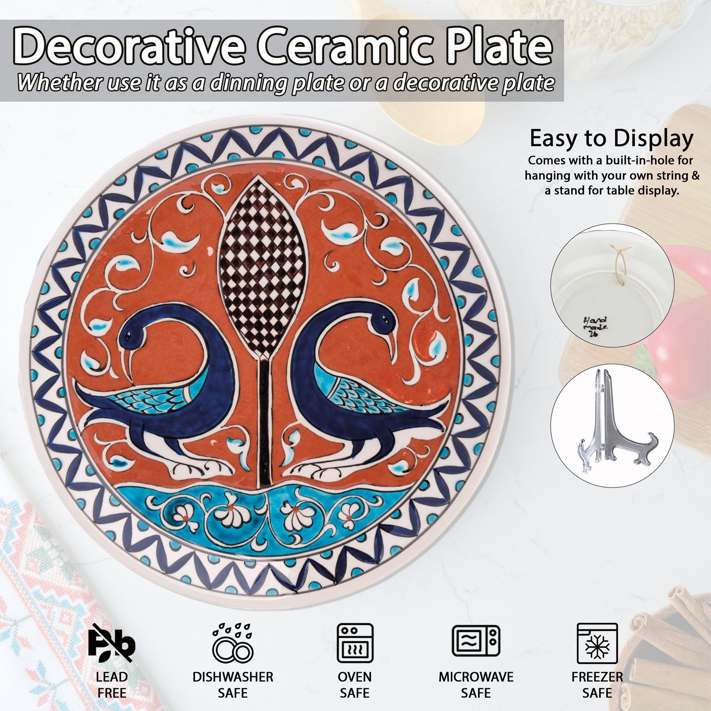 Ceramic Decorative Plate, Twin Peacocks Decorative Plate
