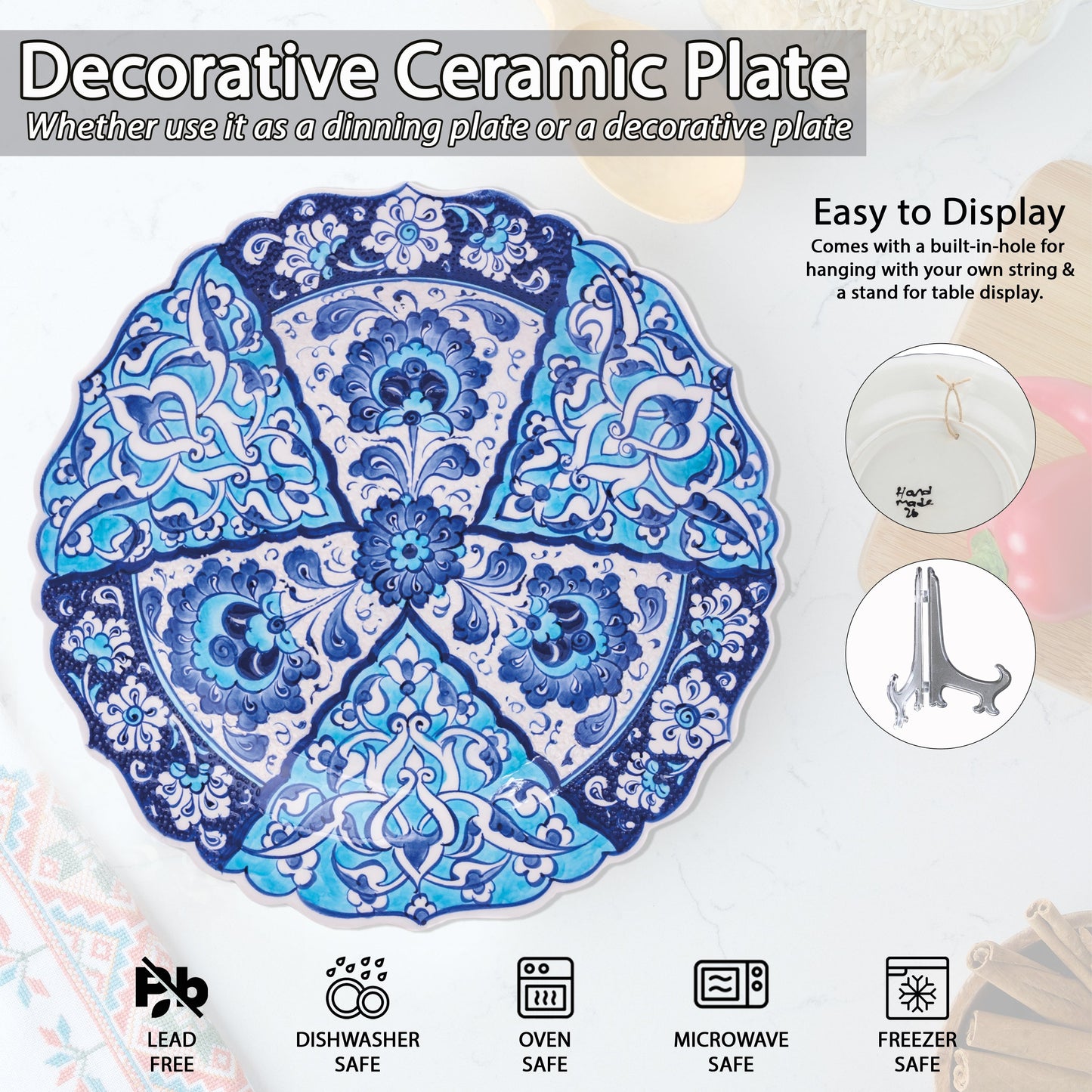 Ceramic Decorative Plate, Azure Elegance Decorative Plate