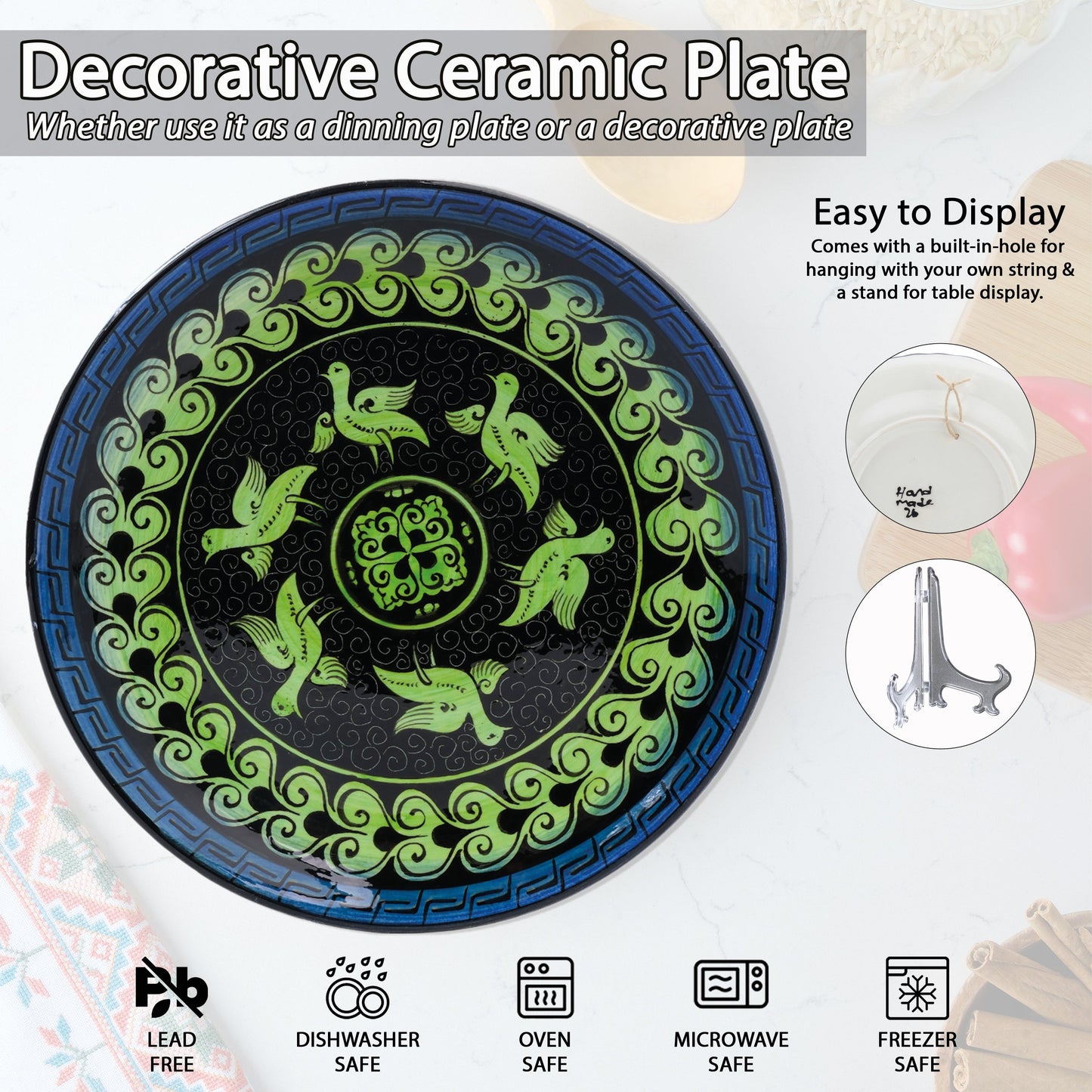 Ceramic Decorative Plate, Emerald Birds Decorative Plate