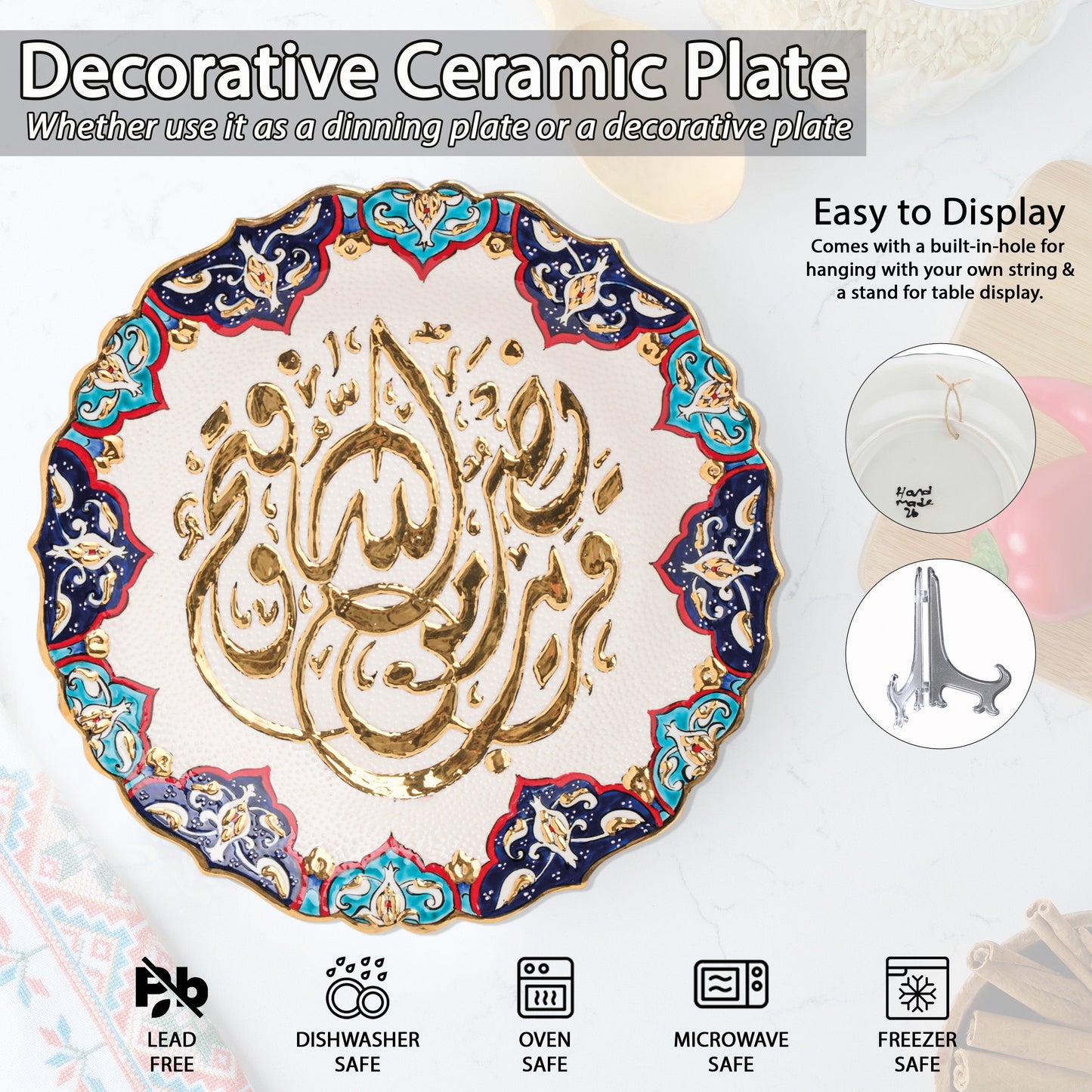 Ceramic Decorative Plate, Divine Harmony Decorative Plate, Decorative Golden Plate