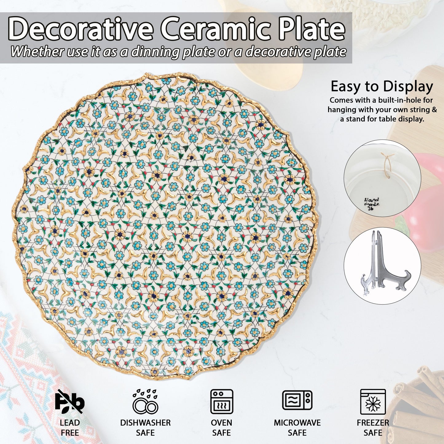 Ceramic Decorative Plate, Celestial Mosaic Decorative Plate, Decorative Golden Plate