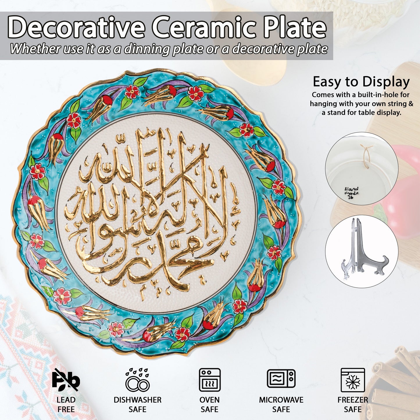 Ceramic Decorative Plate, Sacred Harmony Decorative Plate, Decorative Golden Plate