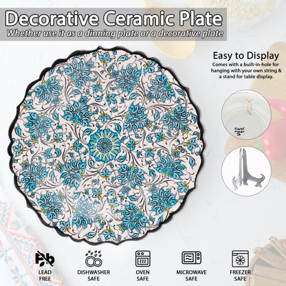 Ceramic Decorative Plate, Turquoise Bloom Decorative Plate