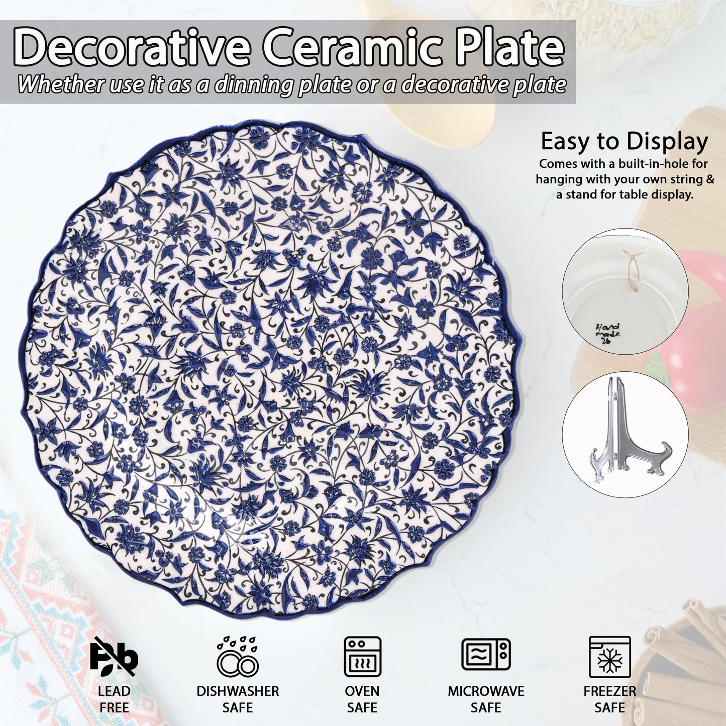 Ceramic Decorative Plate, Indigo Vines Decorative Plate