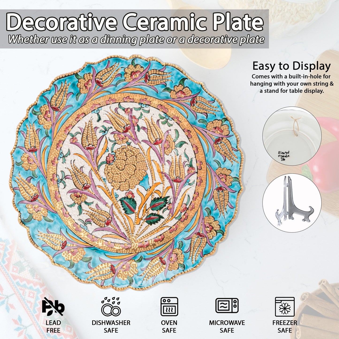 Ceramic Decorative Plate, Harvest Bloom Decorative Plate, Decorative Golden Plate