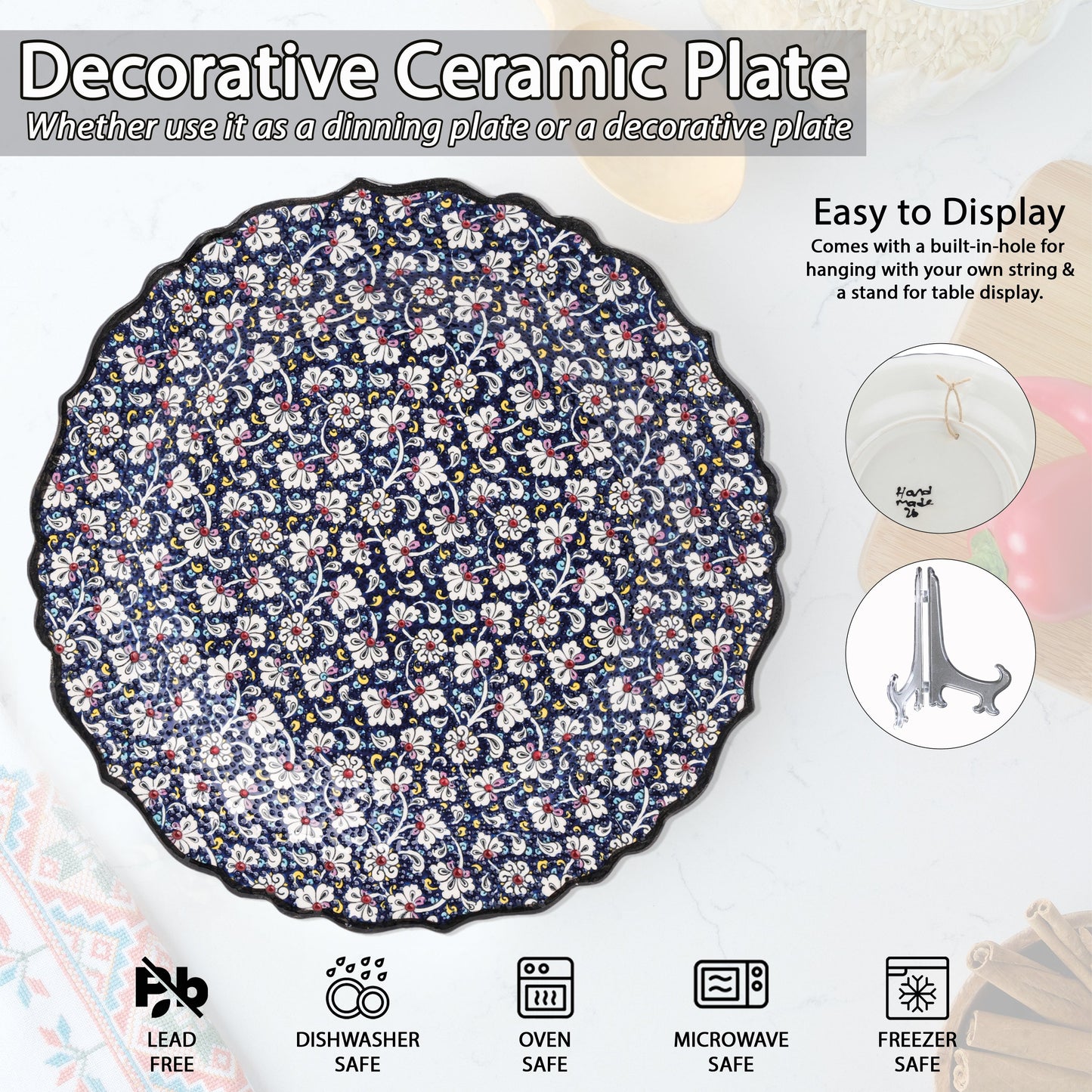 Ceramic Decorative Plate, Midnight Blossom Decorative Plate