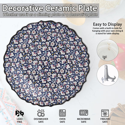 Ceramic Decorative Plate, Midnight Blossom Decorative Plate