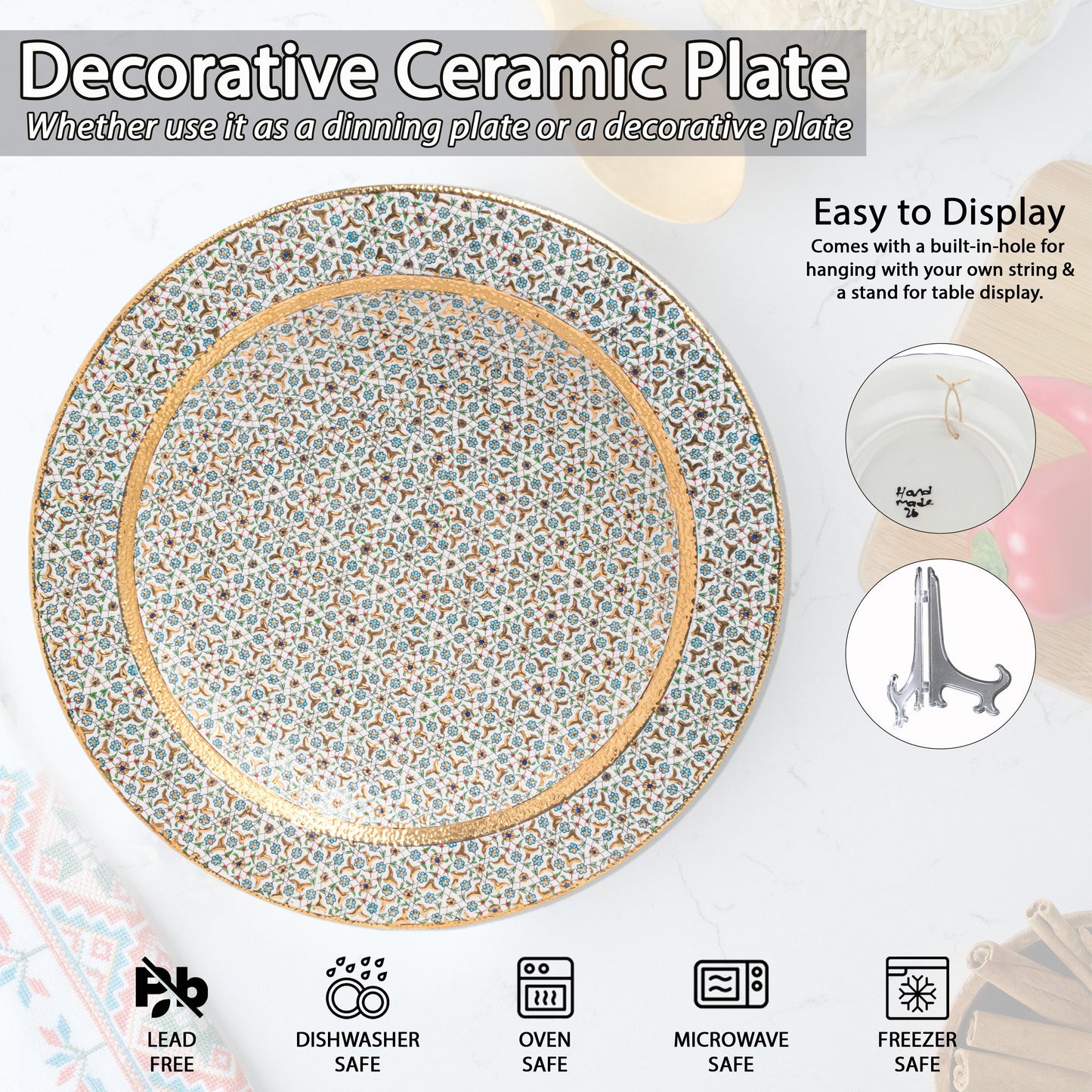 Ceramic Decorative Plate, Timeless Elegance Decorative Plate, Decorative Golden Plate